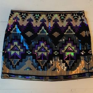 Express Aztec Sequin Mini Skirt